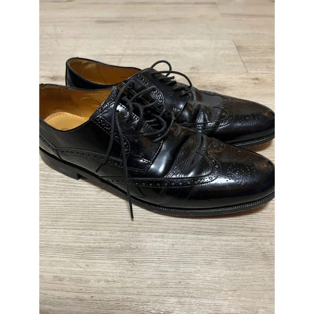 Cole Haan Mens Black‎ Patent Leather Wingtip Oxford Dress Shoes C07608 Size 13 M